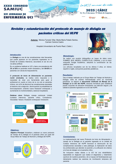 P.E.5. Revisión y estandarización del protocolo de manejo de Disfagia en pacientes críticos del HUPR.