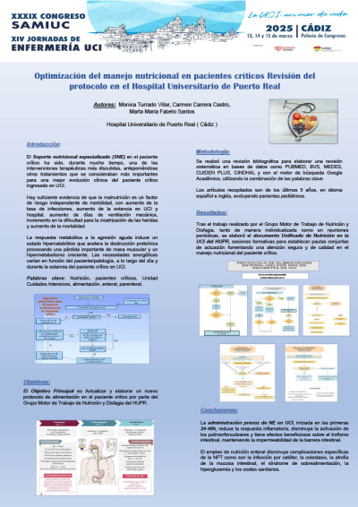 P.E.7. Optimización del manejo nutricional en pacientes críticos Revisión del protocolo en el Hospital Universitario de Puerto Real.