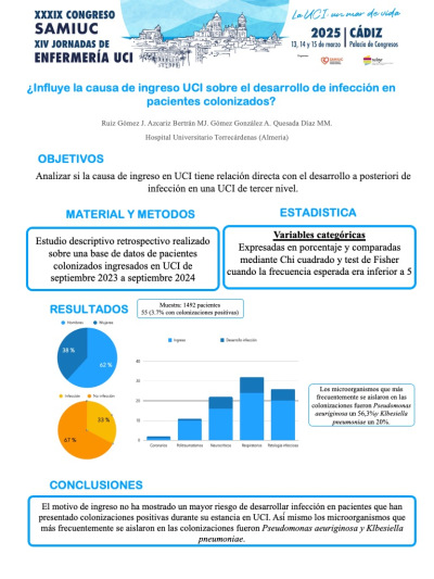 P.M.4. ¿Influye la causa de ingreso UCI sobre el desarrollo de infección en pacientes colonizados?