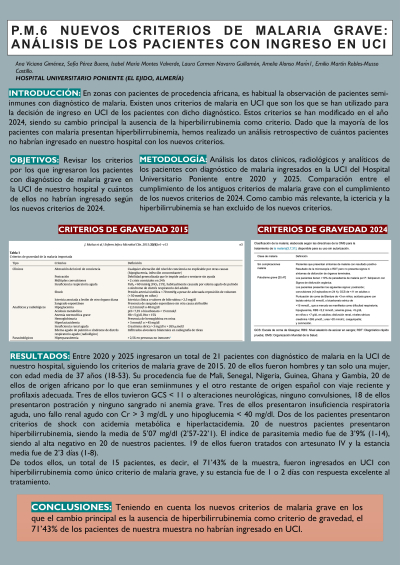 P.M.6. NUEVOS CRITERIOS DE MALARIA GRAVE: ANÁLISIS DE LOS PACIENTES CON INGRESO EN UCI.